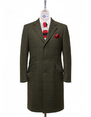Olive Green Herringbone Overcoat
