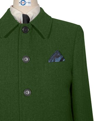 Mac Coat Men's | 60 s Vintage Style Green Herringbone Mac Coat