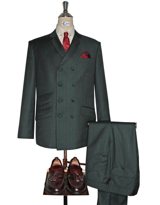 Olive Green and Burnt Orange Striped Suit