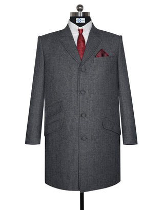Men’s Grey Herringbone Tweed Overcoat