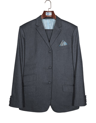 Mod Suit - Charcoal Grey Herringbone Tweed Suit 1-2 Pocket