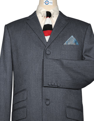 Mod Suit - Charcoal Grey Herringbone Tweed Suit 1-2 Pocket