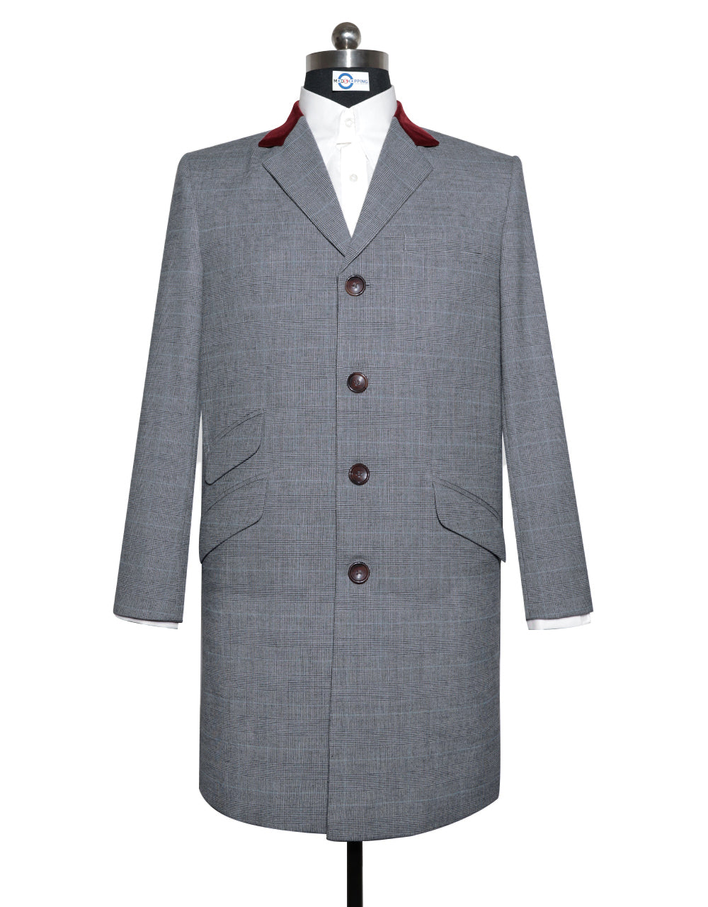 Grey Prince of Wales Check Tweed Overcoat – Modshopping Clothing