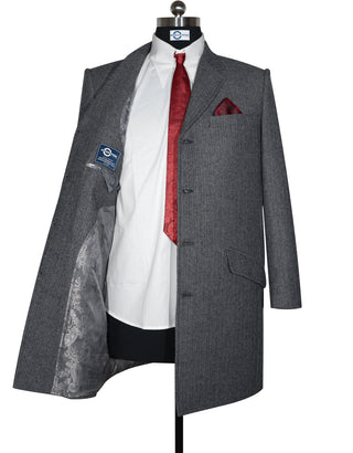 Men’s Grey Herringbone Tweed Overcoat
