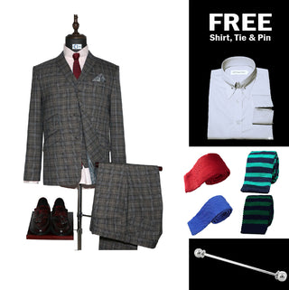 Grey POW Check 3 Piece Suit Packet 