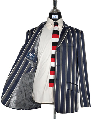 Boating jacket |Navy Blue Grey and White Striped Blazer