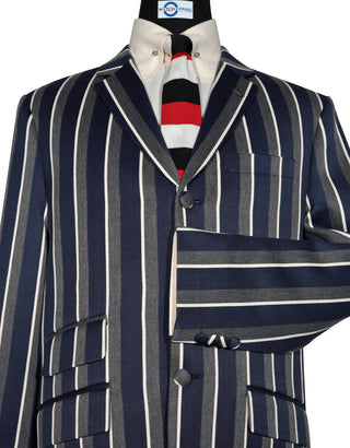 Boating jacket |Navy Blue Grey and White Striped Blazer