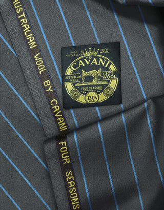 Dark Grey and Blue Stripe Fabric Label