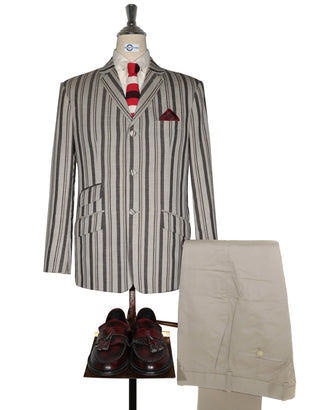 Linen Blazer - Brown and Grey Striped Blazer
