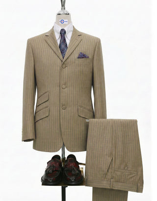 Khaki and Navy Blue Pinstripe Suit