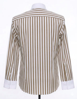 Brown & White Stripe Penny Pin Collar Shirt