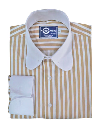 Brown & White Stripe Penny Pin Collar Shirt