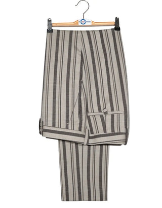 Brown and Grey Striped Linen Suit Jacket size 40R Trouser size 34 Inside leg 32