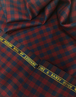 Maroon and Navy Blue Gingham Check Fabric