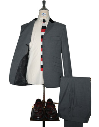 Mod Suit - Vintage Style Medium Grey Black Velvet Suit