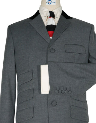 3 Piece Suit - 60 Style Medium Grey Black Velvet Suit