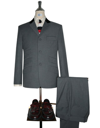 Mod Suit - Vintage Style Medium Grey Black Velvet Suit