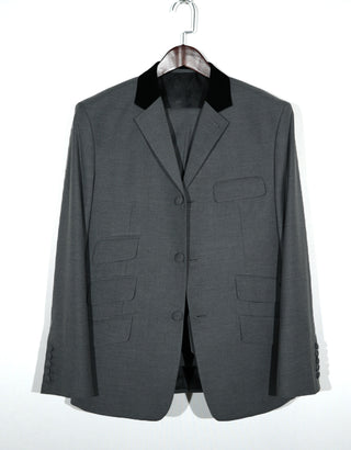 Mod Suit - Vintage Style Medium Grey Black Velvet Suit
