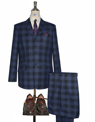 Men’s Dark Navy Blue and Navy Blue Checkered Suit