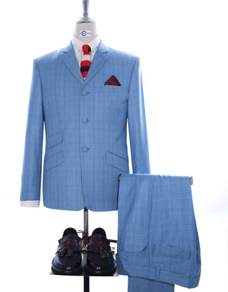 Mod Suit - Sky Blue Prince of Wales Check Suit 