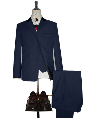 3 Piece Suit - 60 Style Dark Navy Blue Black Velvet Suit