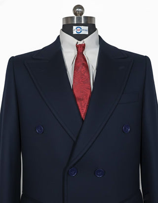 Retro Mod Navy Blue Double Breasted Long Coat