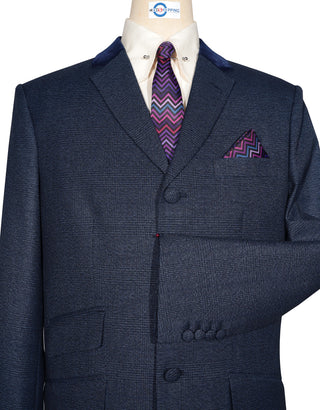 Classic Tailored Navy Blue Glen Plaid Check Suit for Men