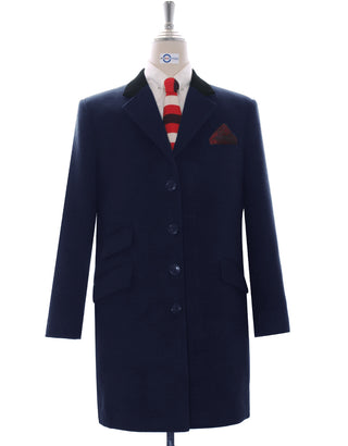 Navy Blue  Black Velvet Winter Long Coat