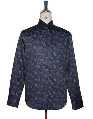 Paisley Shirt - Navy Blue and Red Paisley Shirt