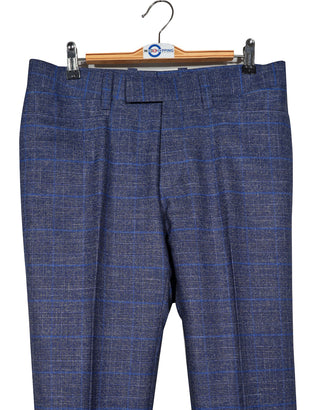 Linen Suit - Navy Blue Prince of Wales Check 3 Piece Suit
