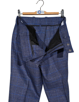 Linen Suit - Navy Blue Prince of Wales Check 3 Piece Suit