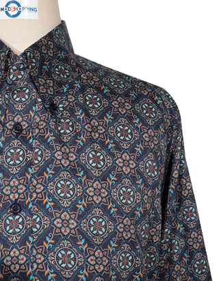 Floral Shirt - 60s  Style Navy Blue Floral Shirt