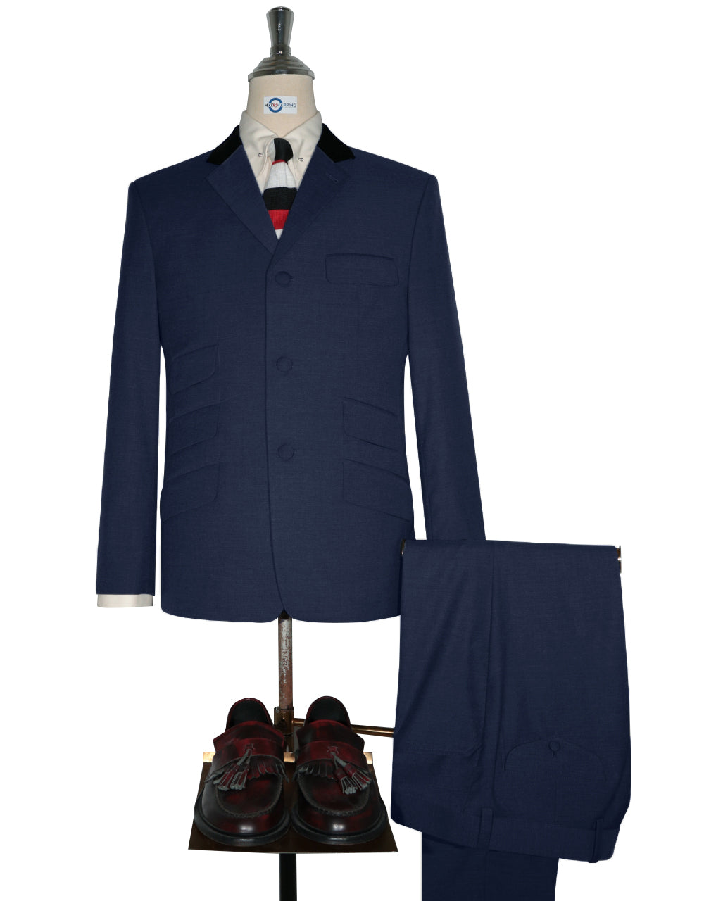MADCAP ENGLAND Mod 3 Button Dogtooth Suit Jacket Berry