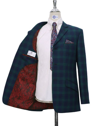 Navy Blue and Green Check Suit Lining