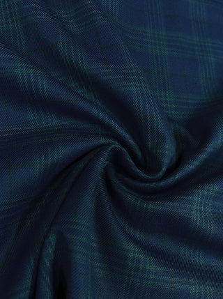 Navy Blue and Green Check Fabric