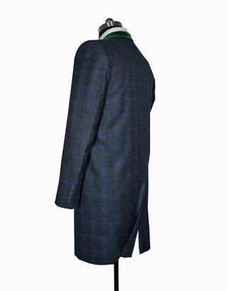 Men’s Long Winter Coat – Navy and Green Prince of Wales Check