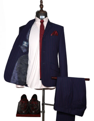 Stripe Suit - Navy Blue and Burundy Pinstripe Suit