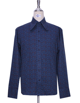 High Penny Collar Shirt | Navy Blue Circle Pattern Shirt