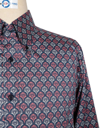 Floral Shirt - 60s  Style Navy Blue, Red and White Floral Shirt