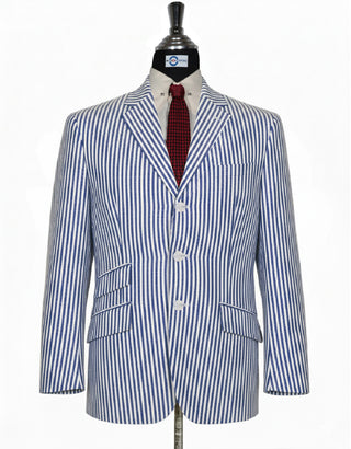 Navy Blue and White Stripe Linen Boating Blazer 