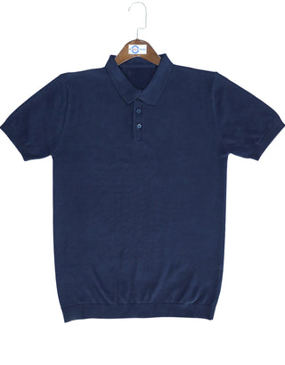 Knitwear - Navy Blue Knitted Short Sleeve Polo Shirt