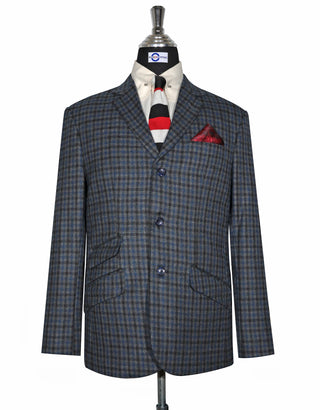 Navy Blue Gingham Check Tweed Jacket 