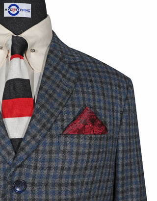 Navy Blue Gingham Check Tweed Jacket 