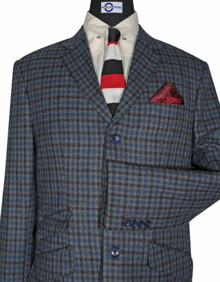 Navy Blue Gingham Check Tweed Jacket 