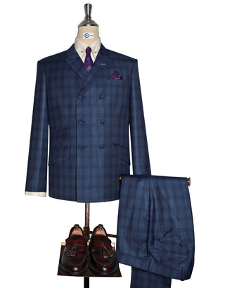 Navy Blue Prince Of Wales Check Suit