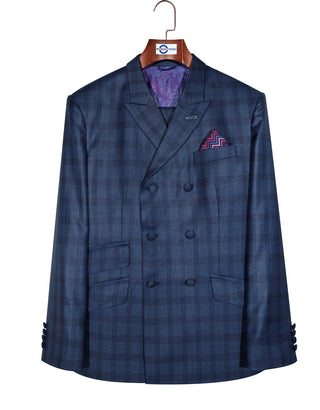 Navy Blue Prince Of Wales Check Suit
