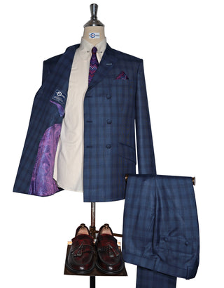 Navy Blue Prince Of Wales Check Suit