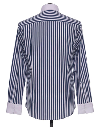 Navy & White Stripe Penny Pin Collar Shirt