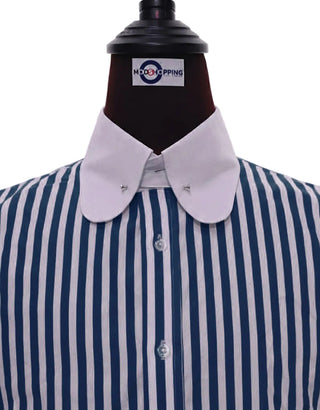 Navy & White Stripe Penny Pin Collar Shirt