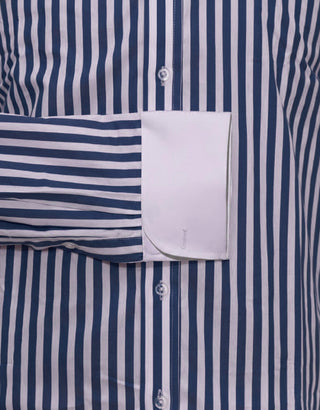 Navy & White Stripe Penny Pin Collar Shirt
